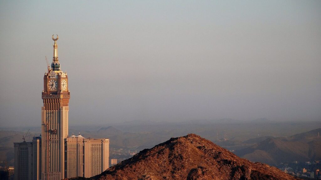 A silhouette of Makkah tower, one of the famous monuments in Saudi Arabia