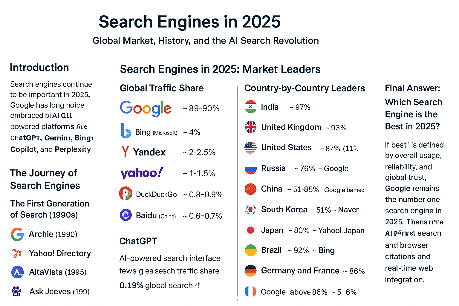 Search Engines in 2025, Global Market, History, and the Ai Search Revolution